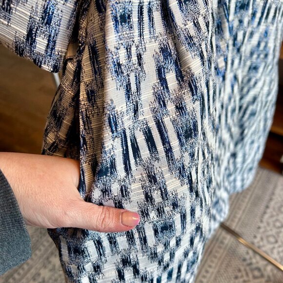 Munthe Chew Blue Ikat Puff Sleeve Babydoll Minidress Size 8 Medium with Pockets - Picture 12 of 14